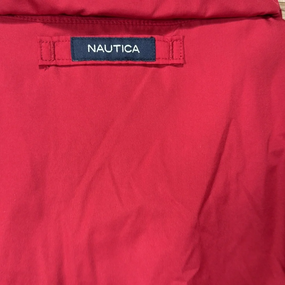 Nautica Men's Red Windbreaker Hood Attached Jacket Size L